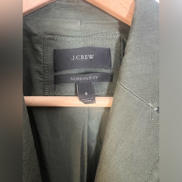 J. Crew Schoolboy Blazer Army Olive Green Linen Classic Neutral Preppy Size 8 - Picture 6 of 14